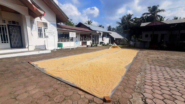 Rempah yang menjadi bumbu Ie Bu Peudah dijemur di Gampong Bueng Bak Jok, Kecamatan Kuta Baro, Aceh Besar, Rabu (15/3/2023). Foto: Habil Razali/acehkini