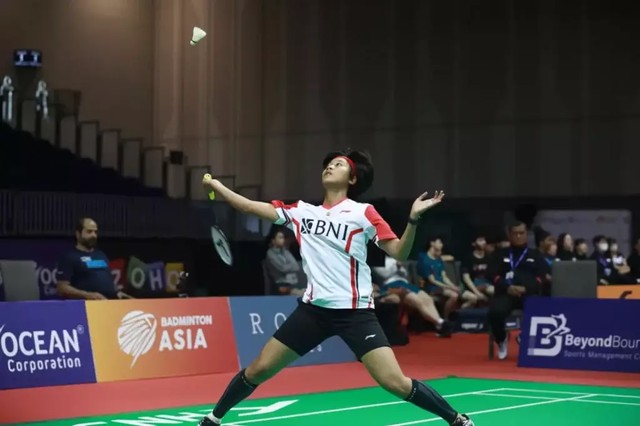 Pebulu tangkis tunggal putri Indonesia, Putri Kusuma Wardani, saat bertanding di Kejuaraan Bulu Tangkis Asia Beregu di Dubai Exhibition Centre, Dubai, Uni Emirat Arab, 15 Februari 2023. Foto: PBSI