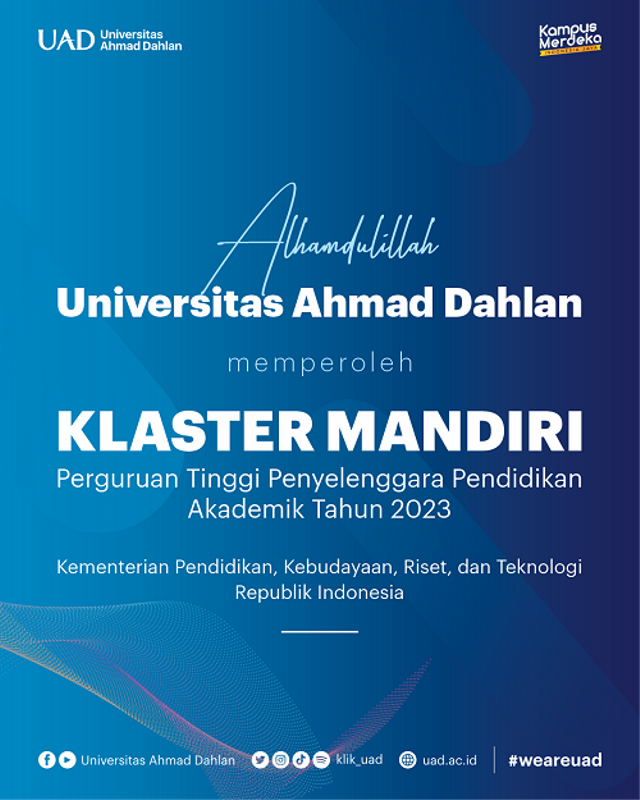 Universitas Ahmad Dahlan (UAD) meraih Klaster Mandiri Perguruan Tinggi Penyelenggara Pendidikan Aakademik Tahun 2023 (Gambar: Humas dan Protokol UAD)