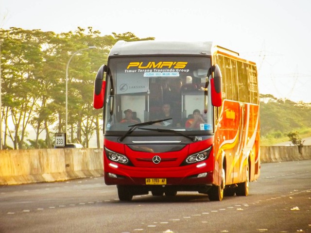 Bus di Tol Kanci Pejagan Foto: Rizki Fajar Novanto/kumparan