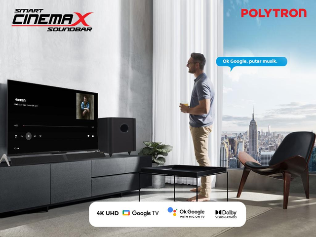 Polytron 4K UHD Smart Cinemax Soundbar yang bisa mendengar perintah suara. Foto: dok. Polytron