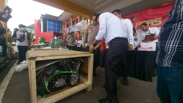 Salah satu mesin Harley Davidson yang disita Polrestabes Palembang, Foto : Istimewa