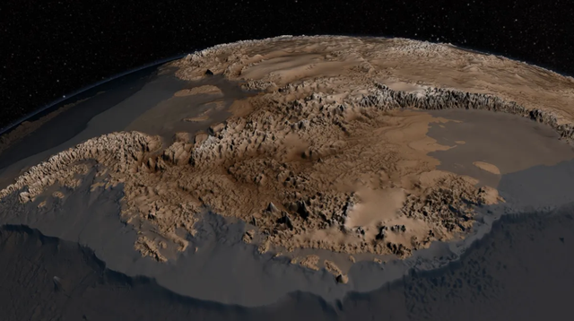 Penampakan daratan Antartika jika seluruh es di permukaannya mencair.  Foto:  NASA's Goddard Space Flight Center