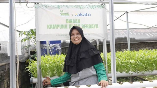 Ibu Refni dengan Lahan Tani Hodroponik yang dikelolanya (Foto LMI)