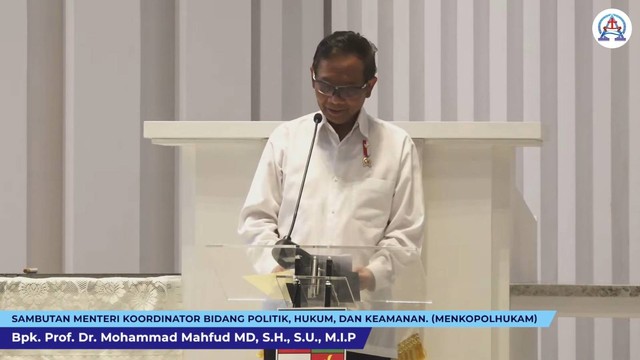 Menko Polhukam Mahfud MD memberikan sambutan saat menghadiri peresmian GKI Bogor Barat. Foto: Youtube/ GKI Pengadilan Bogor