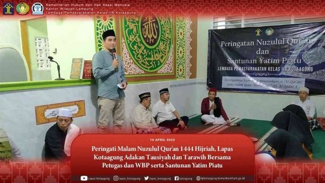 Kalapas Kotaagung Beri Sambutan pada Peringatan Malam Nuzulul Qur'an di Masjid at-Taubah Lapas Kotaagung pada Senin (10/4/2023) (dok. Humas Lastagung)
