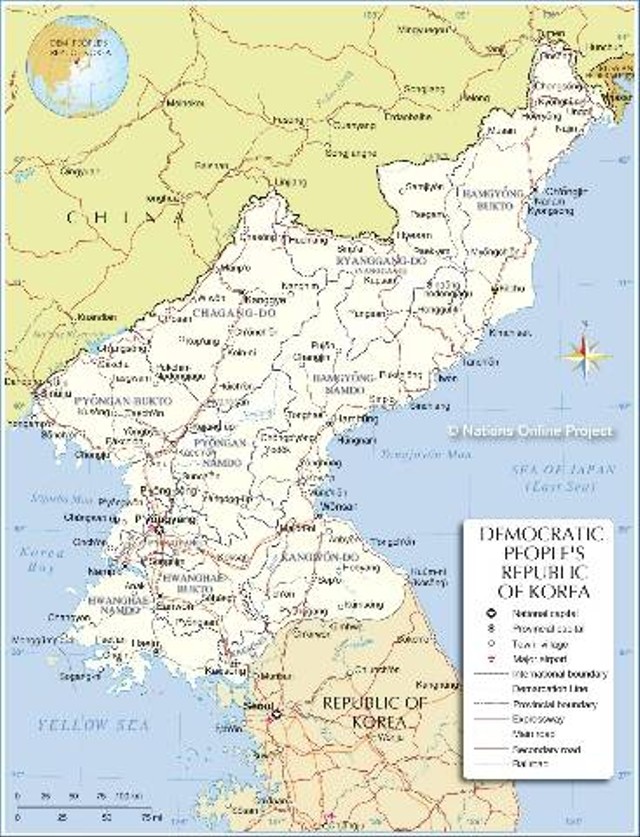 Ilustrasi peta korea utara, sumber foto: Map of North Korea by nationsonline.org