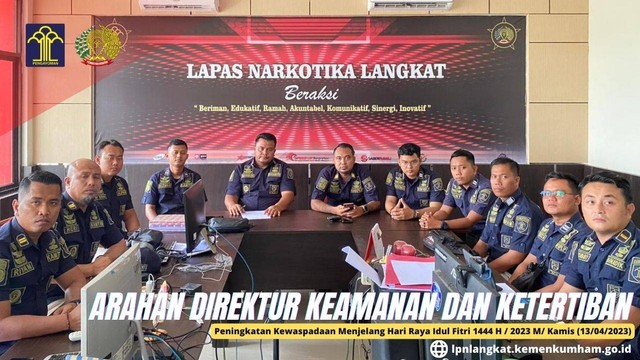 Direktur Keamanan Dan Ketertiban Sekretariat Jendral Kemenkumham Berikan Pengarahan Peningkatan Kewaspadaan Menjelang Hari Raya Idul Fitri 1444 H / 2023 M Secara Virtual