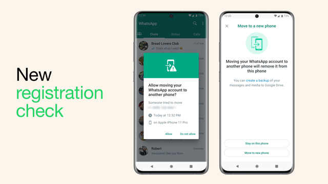Fitur baru WhatsApp, Account Protect, akan melakukan double check ketika kita ingin memindahkan akun WA ke perangkat HP baru. Foto: WhatsApp
