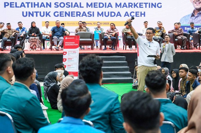Menteri Pariwisata dan Ekonomi Kreatif Sandiaga Uno di AAC Dayan Dawood, Kopelma Darussalam, Banda Aceh, Kamis (13/4/2023). Foto: Dok. Istimewa