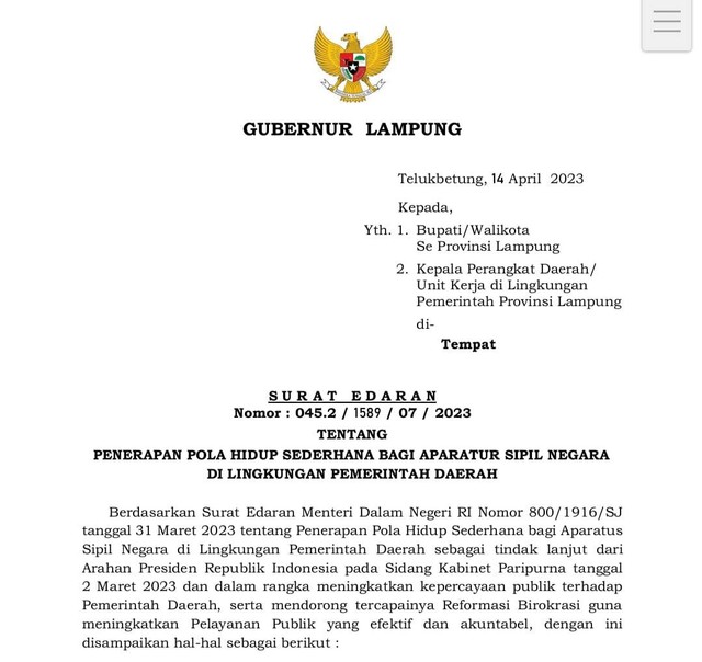 Gubernur Lampung Keluarkan Surat Edaran, Larang ASN Bergaya Hedonis ...