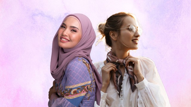 Ilustrasi perempuan pakai scarf. Foto: Shutterstock dan kumparan