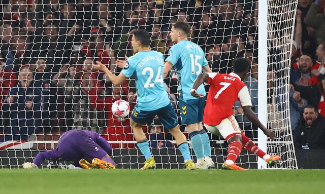 Pertandingan Liga Inggris 2022/23 antara Arsenal vs Southampton, Sabtu (22/4) dini hari WIB. Foto: Hannah McKay/REUTERS