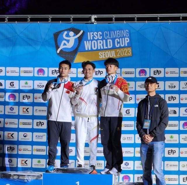 Veddriq Leonardo memecahkan rekor dunia di IFSC Climbing World Cup 2023, Seoul. Foto: Dok. Istimewa