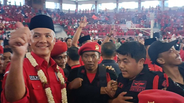 Konsolidasi pemenangan bacapres Ganjar Pranowo di GOR PKPSO Kaliwates, Jember, Minggu, (7/5). Foto: kumparan