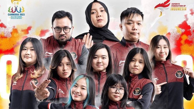 Timnas Mobile Legends Putri Indonesia yang bertanding di SEA Games 2023 di Kamboja. Foto: Instagram/pbesi_official