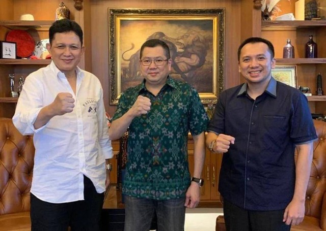 Brigjen Pol. (Purn) Edwars Syah Pernong foto bersama Ketua Umum Perindo, Hary Tanoe Soedibjo dan Mantan Gubernur Lampung, M. Ridho Ficardo. | Foto: Instagram hary.tanoesoedibjo