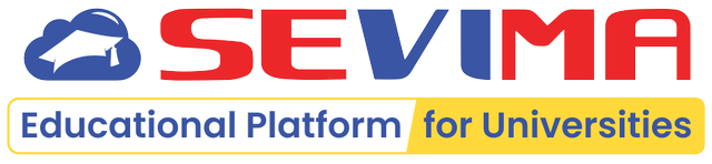 Logo SEVIMA Platform berwarna Merah dan Biru dengan tulisan "Educational Platform for Universities"