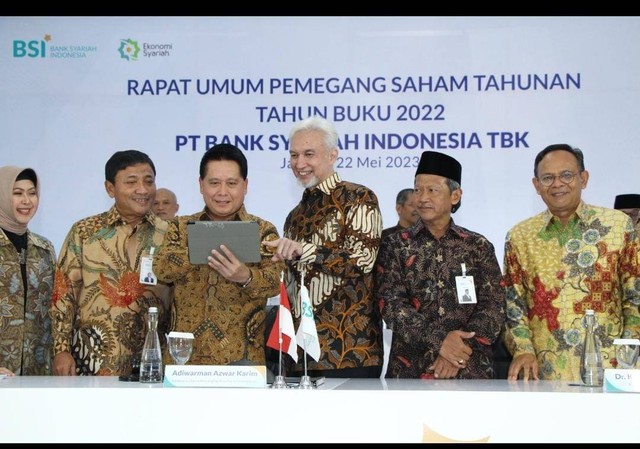 Rapat Umum Pemegang Saham Tahunan (RUPST) PT Bank Syariah Indonesia Tbk (BSI) di Wisma Mandiri, Senin (22/5/2023).  Foto: BSI