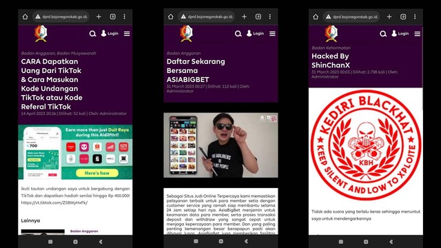 Tangkapan layar laman (landing page) website DPRD Bojonegoro yang sempat diretas. Jumat (26/05/2023)