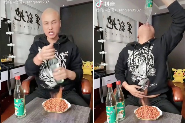 Seorang TikToker China yang diidentifikasi bernama belakang Wang (Sanqiange) tewas usai melakukan live streaming menenggak 7 botol minuman keras. Foto: Istimewa