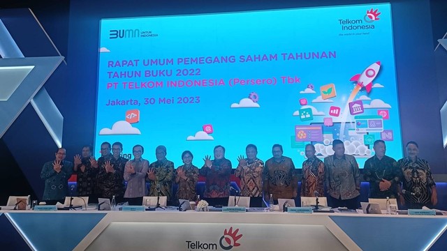 Rapat Umum Pemegang Saham Tahunan (RUPST) PT Telkom Indonesia (Persero) Tbk (TLKM) di Hotel Fairmont, Selasa (30/5/2023). Foto: Ghinaa Rahmatika/kumparan