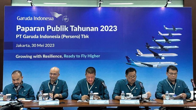 Paparan Publik Tahunan 2023 Garuda Indonesia, Selasa (30/5/2023). Foto: Nabil Jahja/kumparan