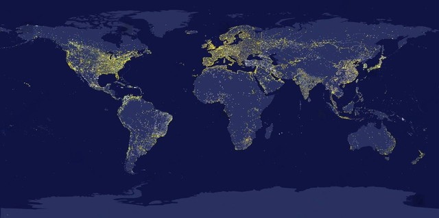City lights on World Map. Sumber: SRStudio/Shutterstock