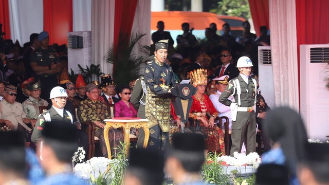 Presiden Jokowi pada Upacara Hari Pancasila di Lapangan Monas, Jakarta, Kamis (1/6/2023). Foto: Dicky Adam Sidiq/kumparan