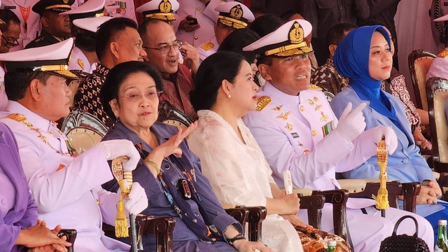 Presiden ke-5 RI Megawati Soekarnoputri hadiri upacara serah terima dan Pengukuhan Komandan KRI Bung Karno-369, Kamis (1/6/2023). Foto: Dok. PDIP