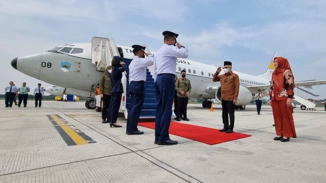 Wakil Presiden Ma'ruf Amin di Lanud Halim Perdanakusuma, Rabu (7/6). Foto: Dok. Istimewa