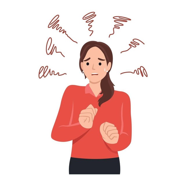 Ilustrasi Young anxious worried woman girl teenager charater looking stressed and nervous. Sumber: Shutterstock.com