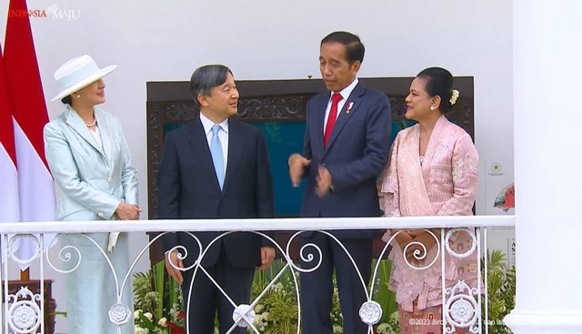 Presiden Jokowi dan Ibu Negara Iriana Jokowi bersama Kaisar Jepang, Naruhito dan Permaisuri Masako. Foto: Youtube/Sekretariat Presiden