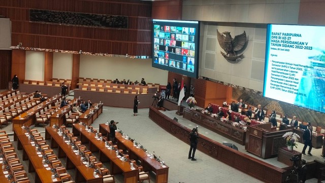 DPR mengadakan rapat paripurna ke-27 masa persidangan V  tahun sidang 2022-2023, Selasa (20/6/2023). Foto: Zamachsyari/kumparan