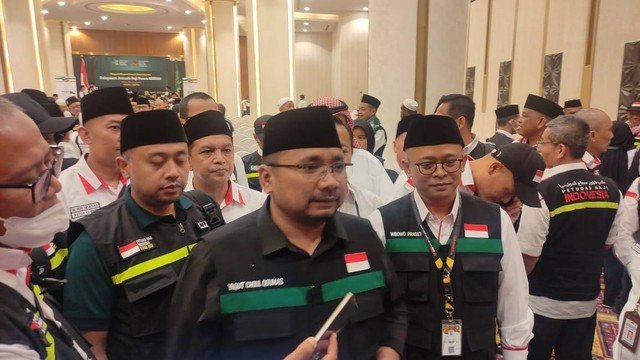 Menag Yaqut Cholil Qoumas di Acara Persiapan Layanan Jemaah Haji usi masa Armuzna Foto: Ahmad Romadoni/kumparan