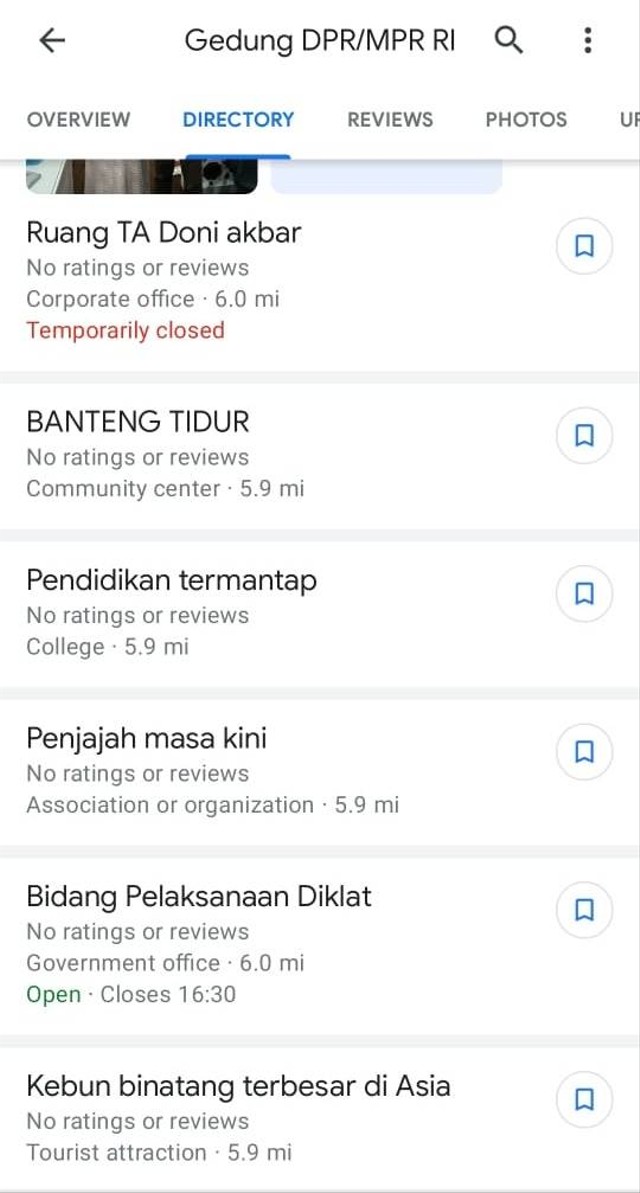 Gedung DPR Ditandai Banteng Tidur hingga Sampah Negara di Google Maps. Foto: Dok. Istimewa