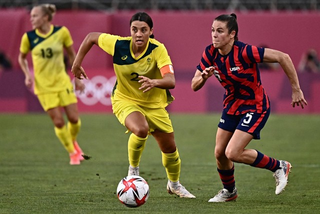 Pemain Timnas Wanita Australia Sam Kerr. Foto: JEFF PACHOUD/AFP