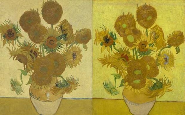 Lukisan dua versi bunga matahari karya van Gogh (credit: National Gallery)