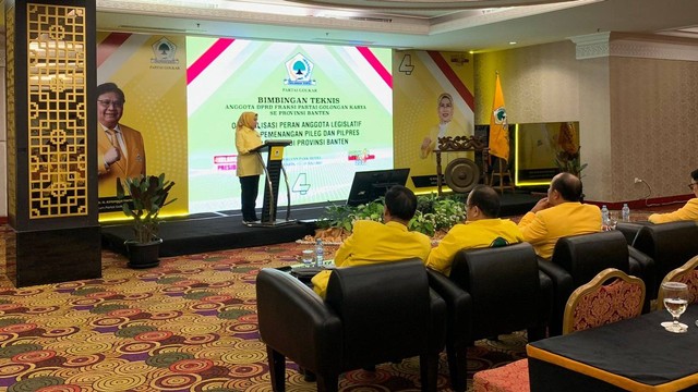 Suasana bimbingan teknis anggota DPRD partai Golkar se-Provinsi Banten di Hotel Merlynn Park, Jakarta, pada Kamis (14/7/2023). Foto: Luthfi Humam/kumparan