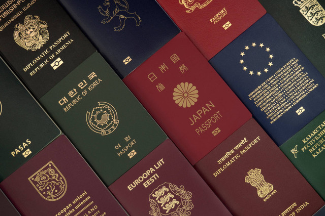 Paspor dengan warna yang berbeda-beda. Foto: Sergey Shik/Shutterstock