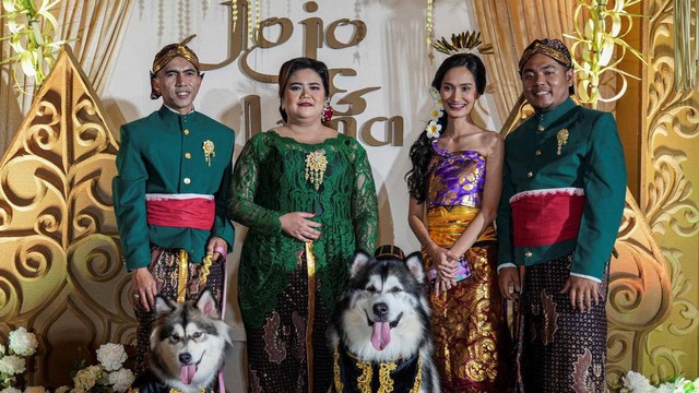 Jojo dan Luna, sepasang anjing yang 'dinikahkan' dengan mengenakan pakaian adat Jawa. 