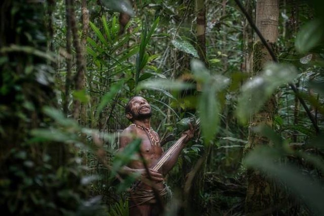 man of the korowai tribe sedang berburu west papua indonesia. foto: istockphoto.com/guenterguni