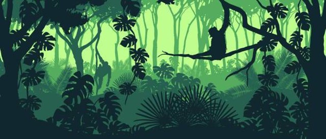 Ilustrasi hutan. Sumber foto : https://www.istockphoto.com/id/vektor/lanskap-vektor-yang-indah-dari-hutan-hujan-dengan-monyet-orangutan-dan-dedaunan-gm1372823834-441847190?phrase=Hewan%20liar%20di%20hutan 