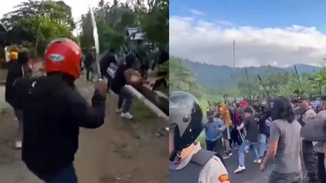 Tangkapan layar dari video tarkam yang terjadi antara Desa Imandi dan Desa Pinonobatuan di Kabupaten Bolmong, Sulawesi Utara.