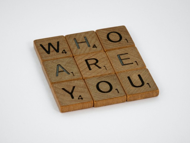Foto balok-balok kayu bertulisan "Who Are You" oleh Brett Jordan (Sumber : unsplash.com)