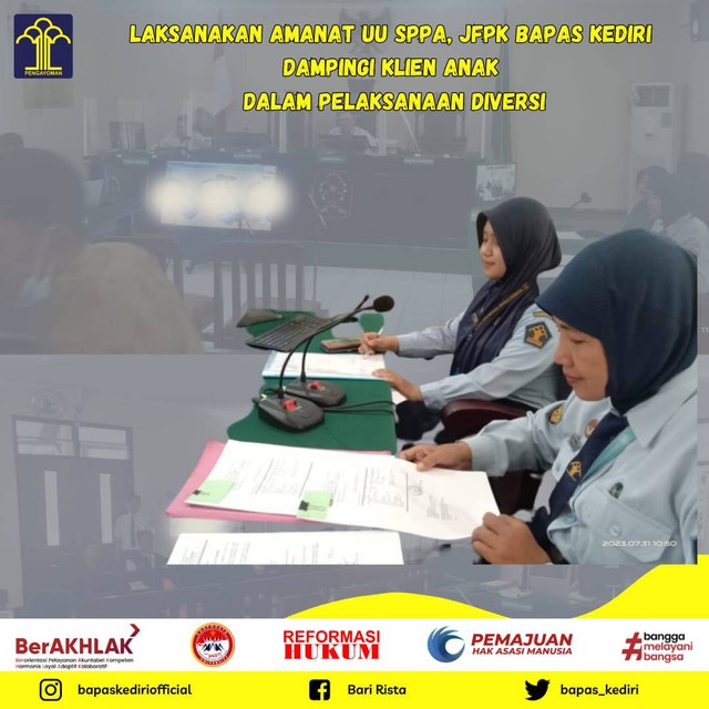 JFPK Bapas Kediri Dampingi Klien Anak Dalam Pelaksanaan Diversi Laksanakan Amanat UU SPPA (Foto:HumasBapasKediri)