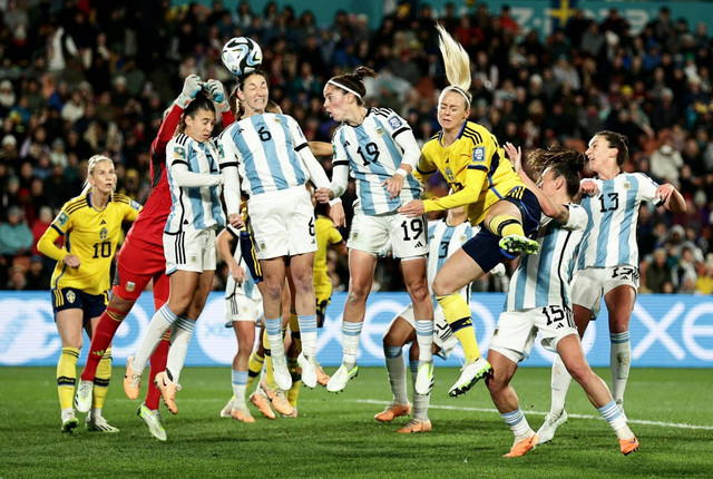 Pertandingan antara Swedia melawan Argentina di Piala Dunia Wanita 2023.  Foto: David Rowland/REUTERS