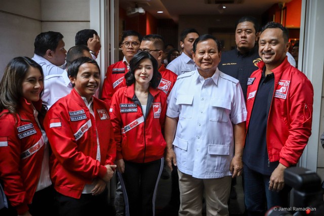 Ketua Umum Partai Gerindra Prabowo Subianto mengunjungi DPP Partai Solidaritas Indonesia (PSI), Jakarta Pusat, Rabu (2/8/2023). Foto: Jamal Ramadhan/kumparan