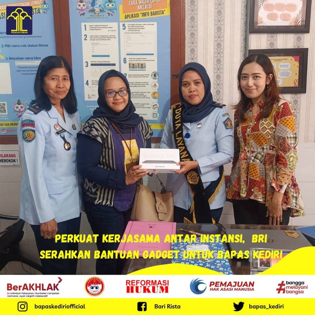 BRI Serahkan Bantuan gadget Untuk Bapas Kediri Perkuat Kerjasama antar instansi, (Foto:HumasBapasKediri)