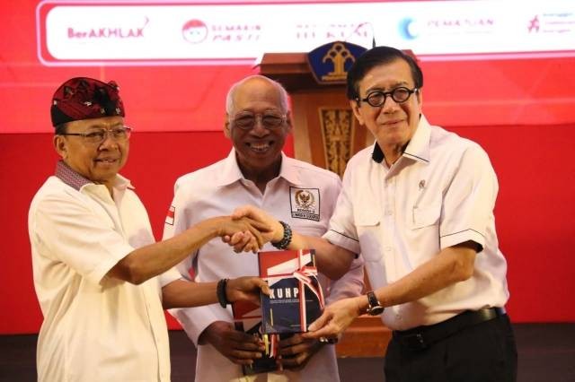 Menteri Hukum dan Hak Asasi Manusia (Menkumham), Yasonna H. Laoly dalam Sosialisasi UU Nomor 1 Tahun 2023 tentang KUHP